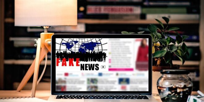 Fake news on a laptop. Photo courtesy of freerangestock.com
